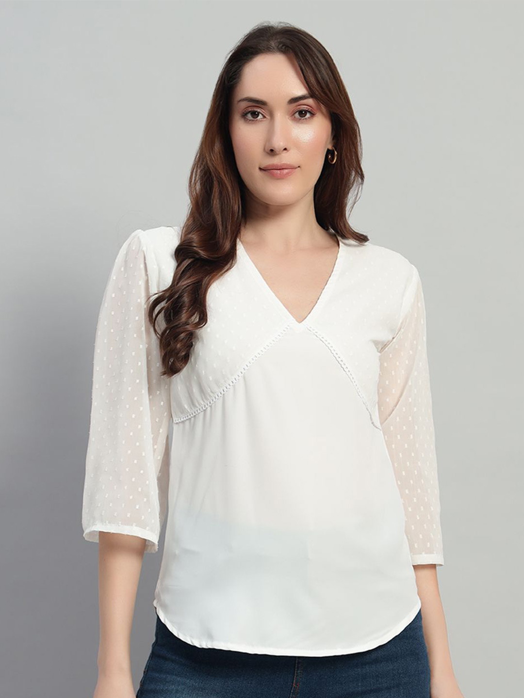 ROSEMELON Women Solid V-Neck Top