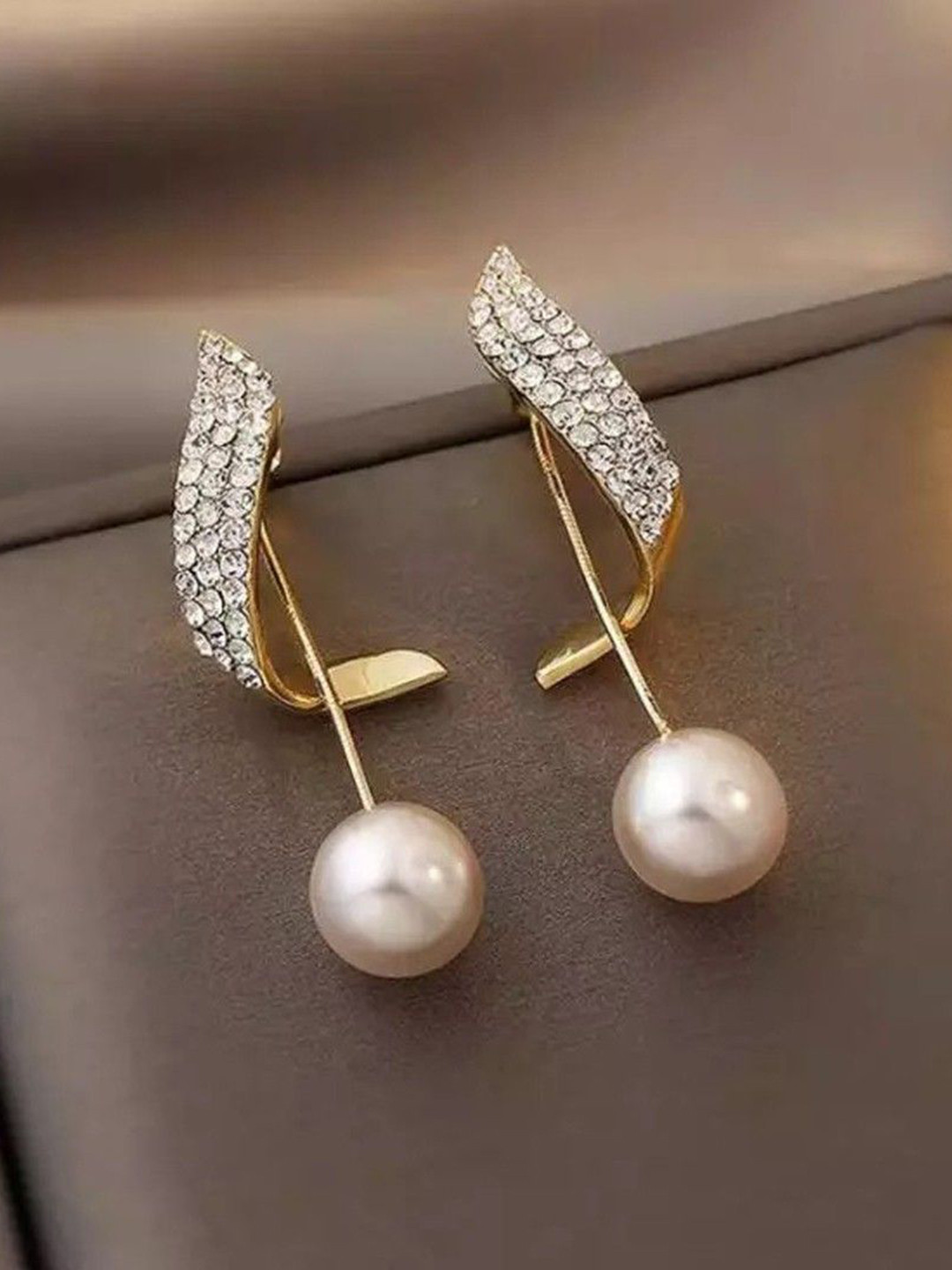 Celestique Korean Stones Studded Pearls Beaded Contemporary Drop Earrings