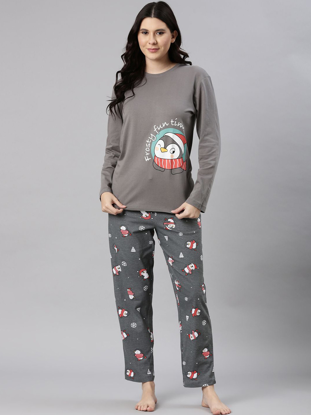 Nap Chief Unisex Cozy Penguin Printed Pure Cotton Relaxed Fit Night suit