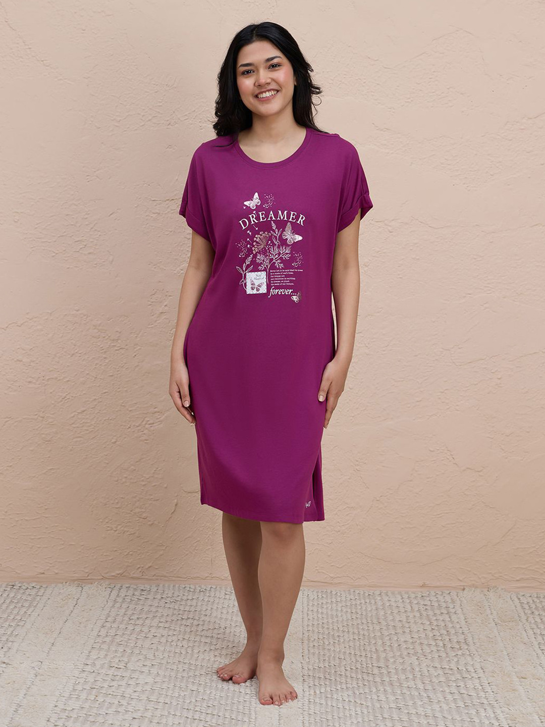 Nykd Women Roll-up Sleeves Nightdress