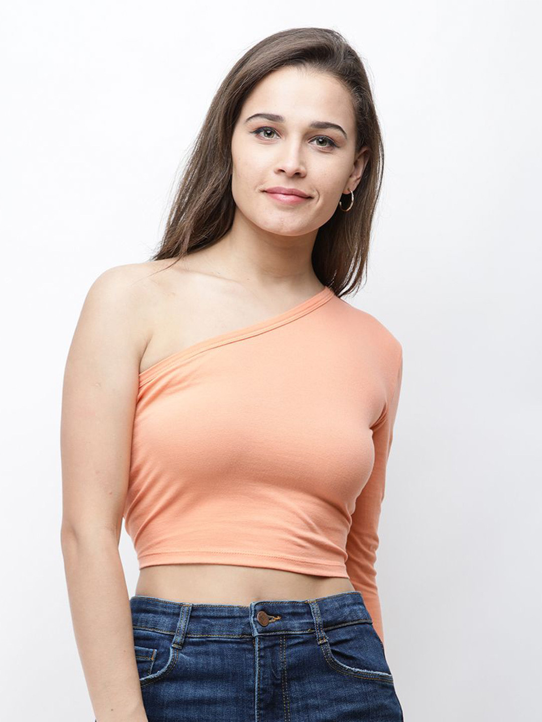 Moda Rapido Women Solid One Shoulder CottonFitted Top