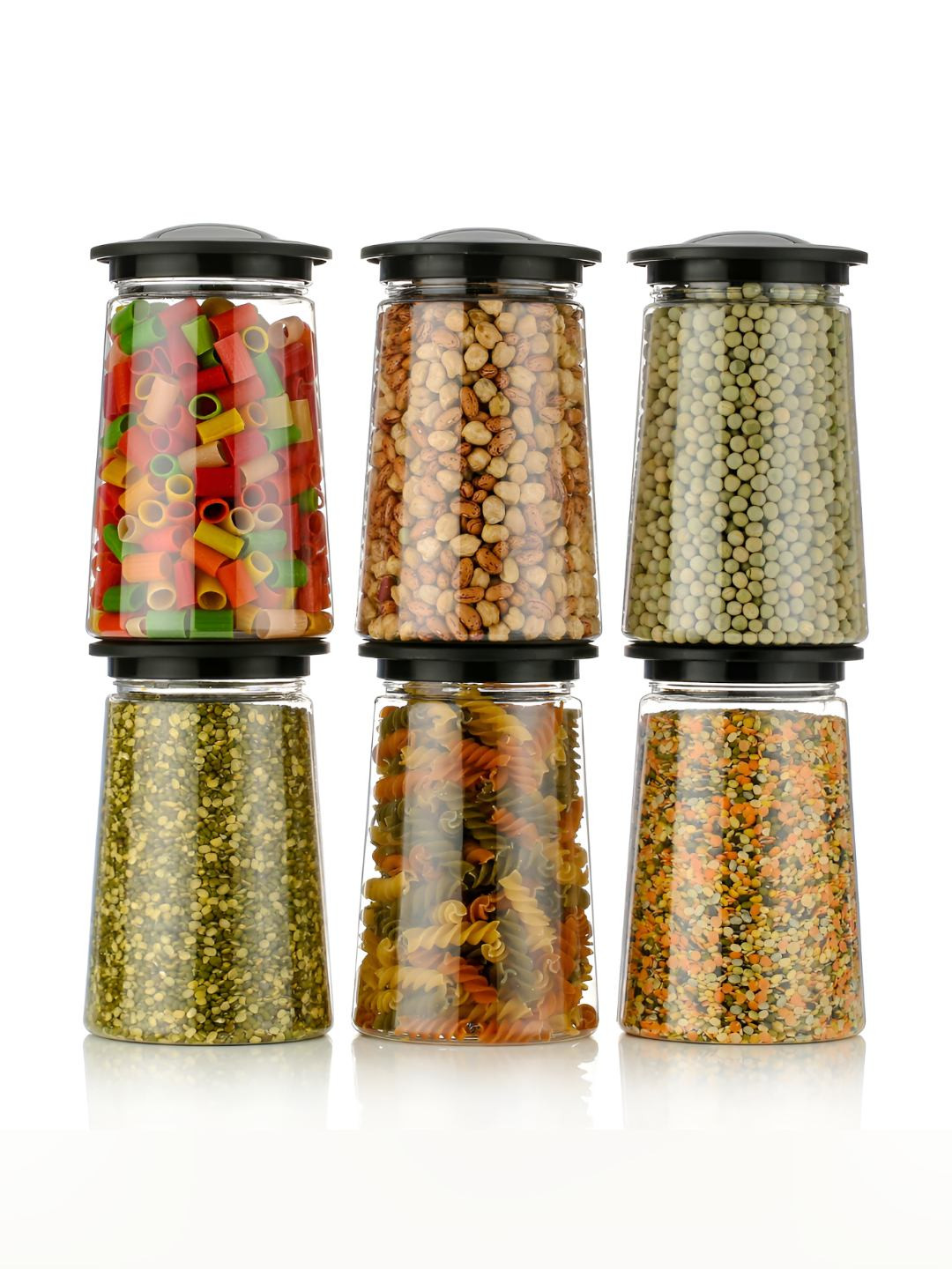 Hashone Black Plastic Easy To Clean 6 Piece Flip Top Canister-1.1L