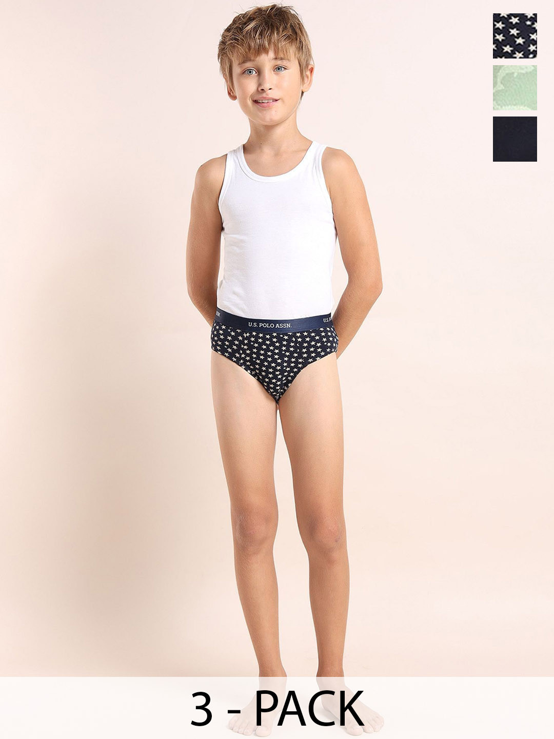 U.S. Polo Assn. Boys Pack Of 3 Anti Bacterial Mid Rise Briefs - EKB04-NDN-P3