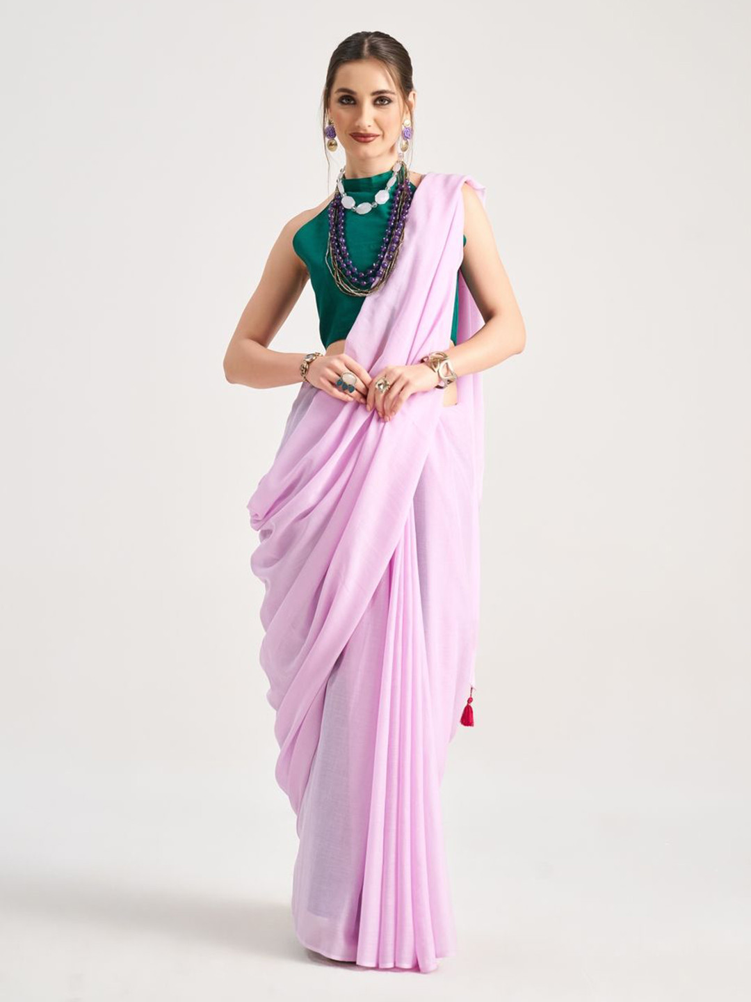 Suha Solid Purple Pure Cotton Saree With Blouse Piece