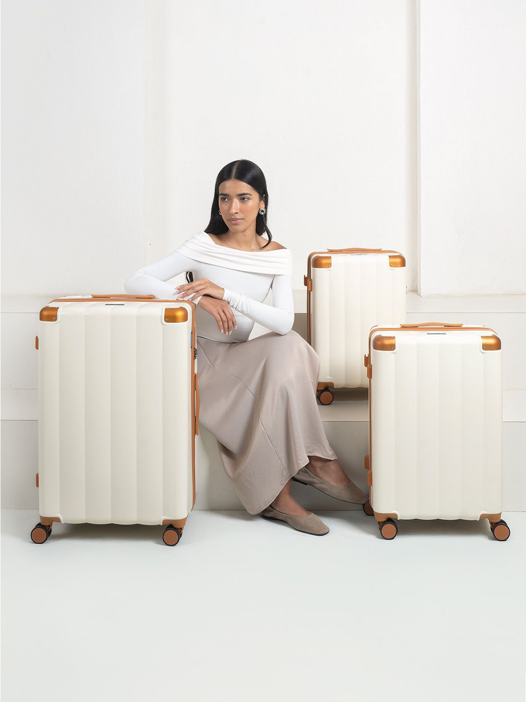 Assembly Iris Biege Set of 3 Premium Trolley Bag 20 , 24 & 28 Inches