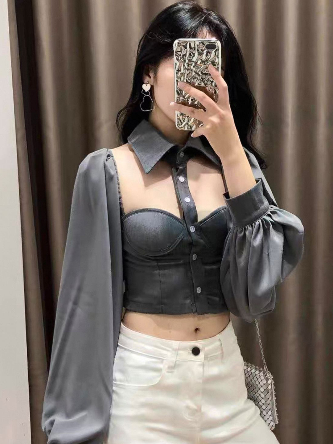 MADE FOR HER LABEL Women Lisa Choker Collar Shirt Top