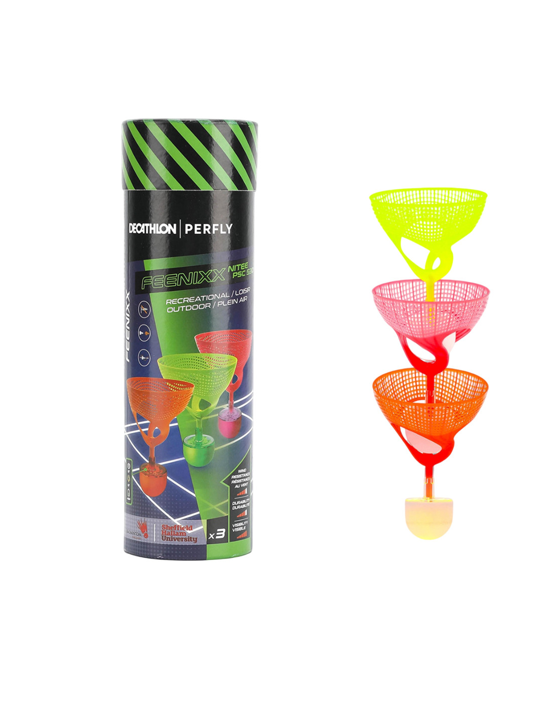 Decathlon PERFLY Unisex Pack Of 3 Illuminated Outdoor Badminton Shuttlecock