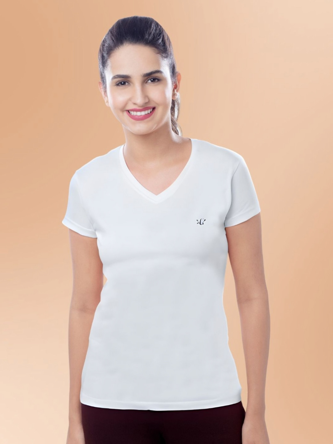 BRIDA LADIES INNERWEAR Women Moisture Wicking Solid V-Neck Cotton T-shirt