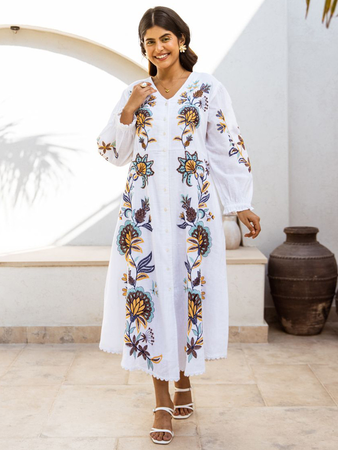 CUSTARD White Cotton Embroidery Dress