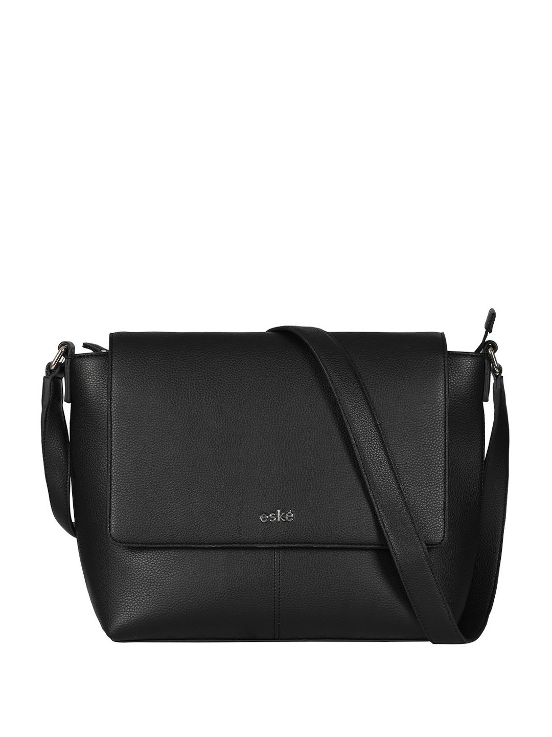 eske Women Black Solid Adjustable Strap Versatile Compact Leather Crossbody Shoulder Bag