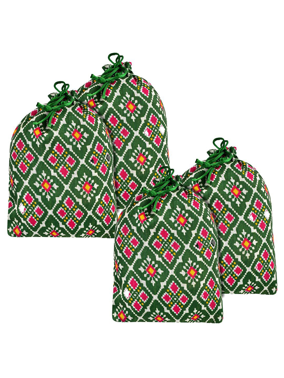 Kuber Industries Pack of 4 Patola Printed Potli Bag Drawstring Closure Potli