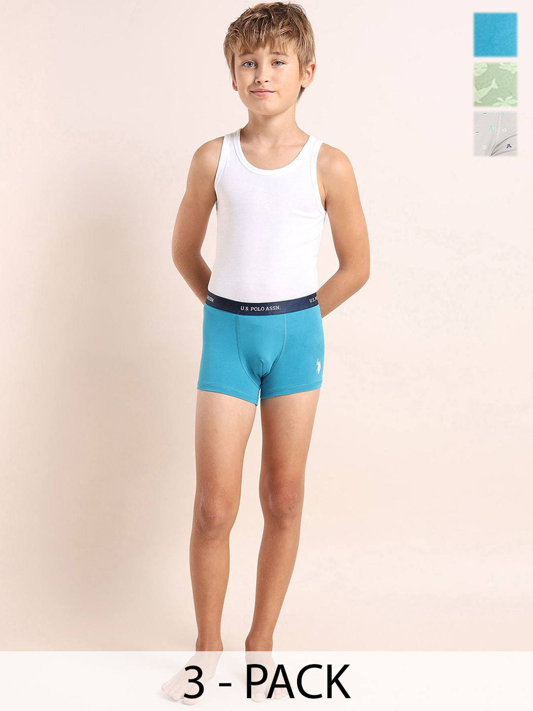 U.S. Polo Assn. Kids Boys Pack Of 3 Printed Underwear Trunks - EKT04-DGB-P3