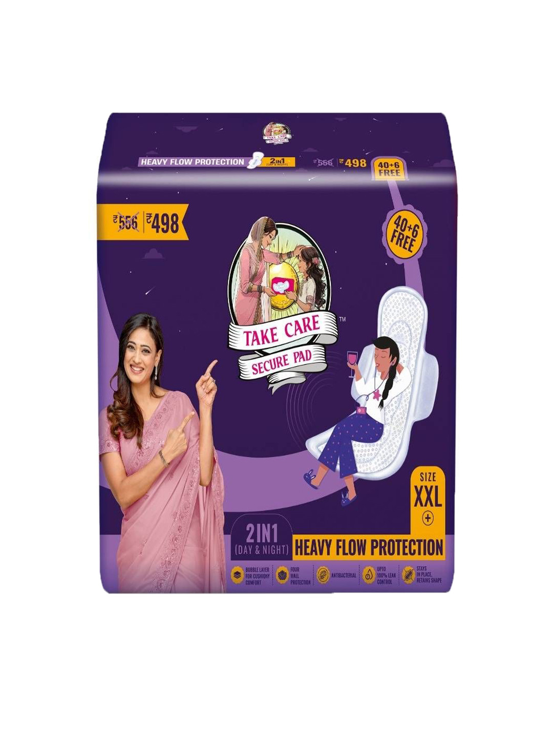 TAKE CARE SECURE PAD Heavy Flow Protection Secure Sanitary Napkins - XXL - 46 Pads