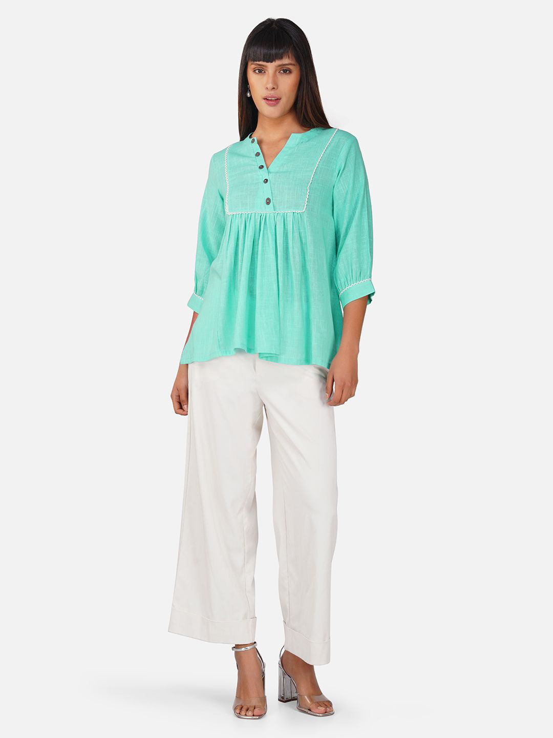 EARTHY TWEENS Sky Blue V-Neck Cotton Slub Top