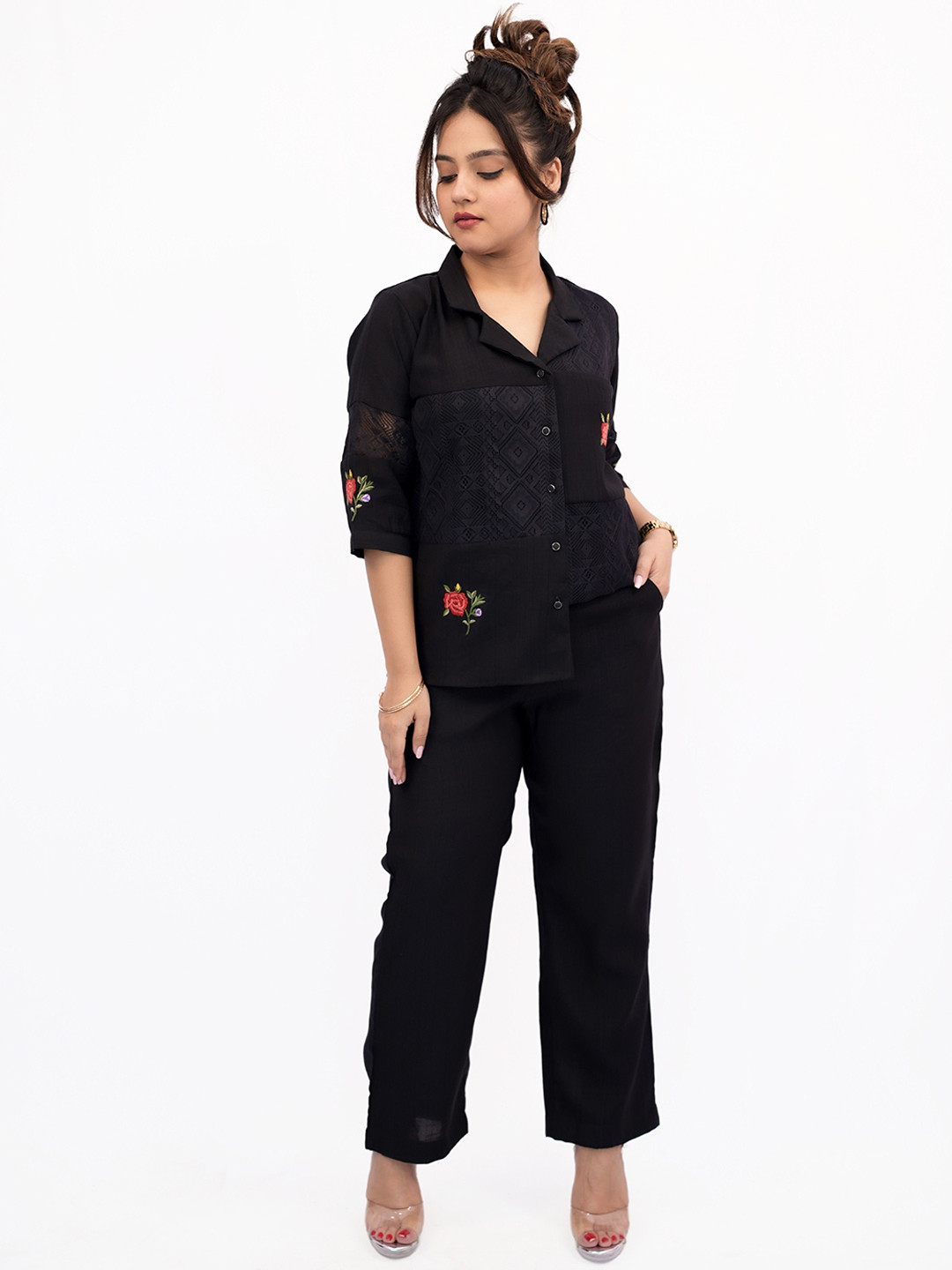 BELLO DONA CLOTHING Floral Embroidered Shirt With Trouser