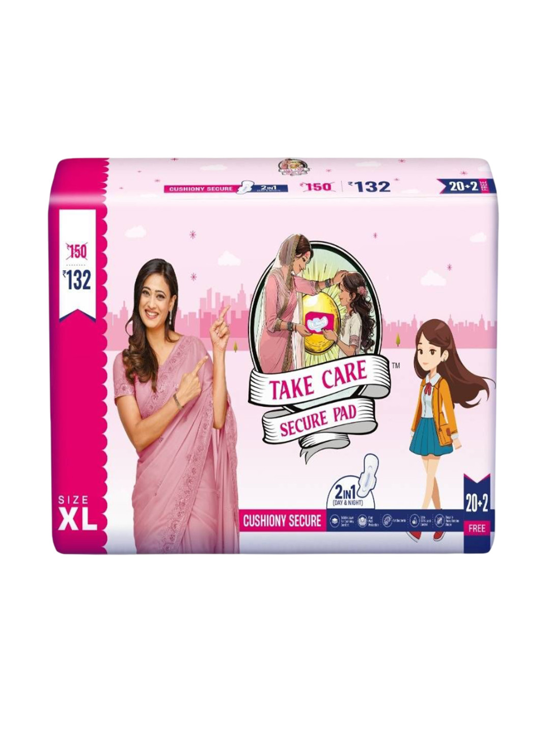 TAKE CARE SECURE PAD Cushiony Secure Ultra Day & Night Sanitary Napkins - XL - 22 Pads