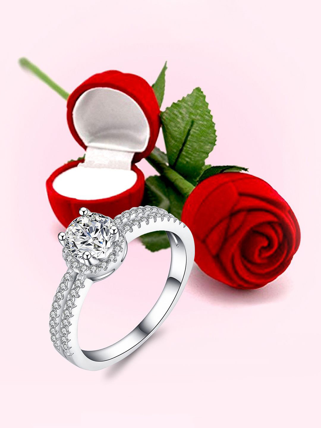 Peora Silver-Plated American Diamonds Studded Finger Ring With Gift Box