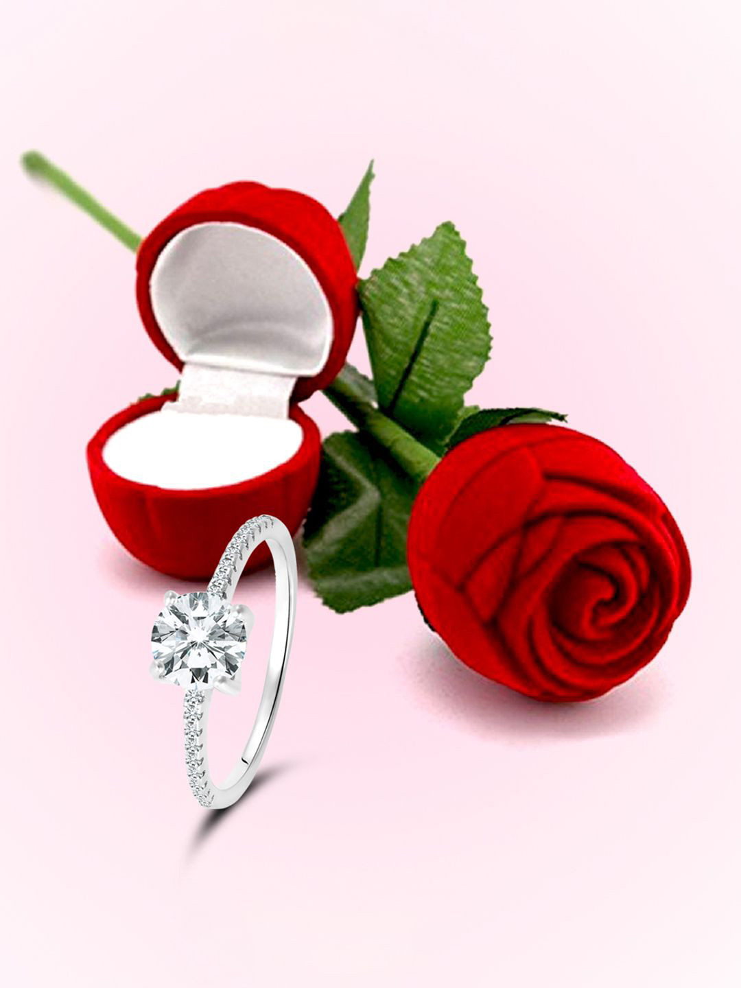 Peora 925 Sterling Silver-Plated Cubic Zirconia Studded Finger Ring