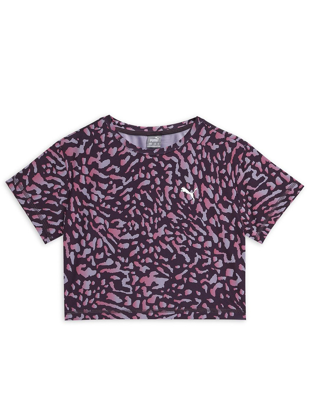 Puma Train Favorite Girls Printed Relaxed Fit Short Sleeve Crop T-shirt