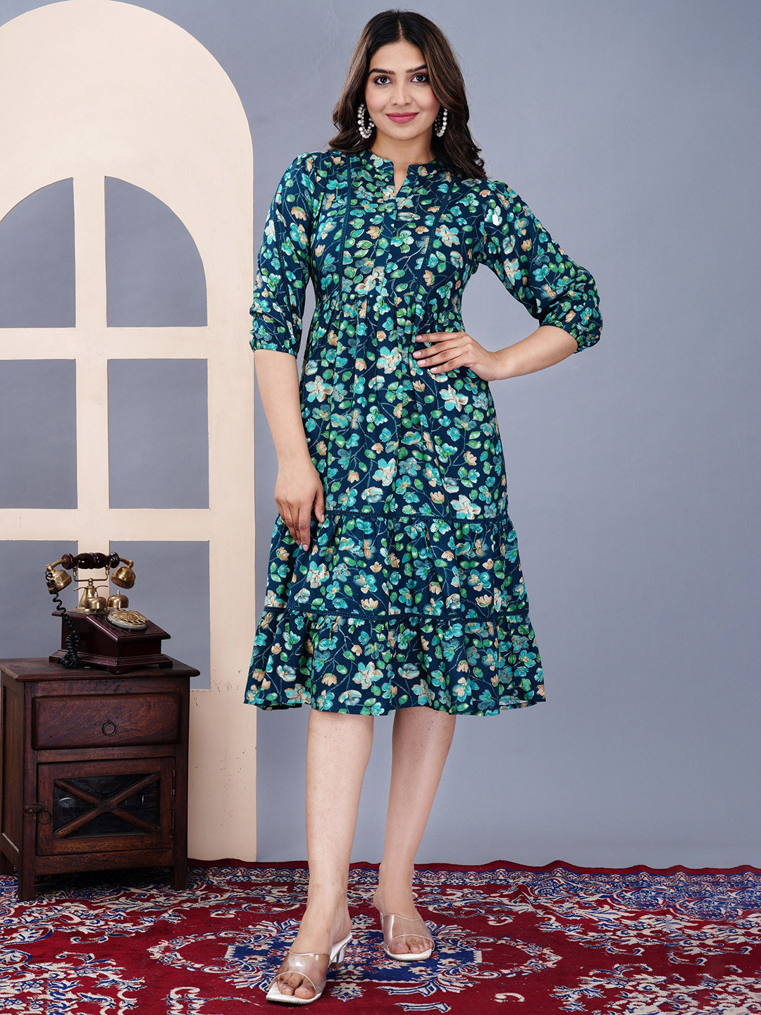 MILEY Floral Printed Fit & Flare Dress