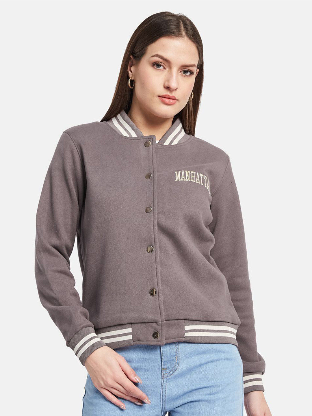 METTLE Women Brand Logo Printed Mandarin Collar Long Sleeves Sweatshirt