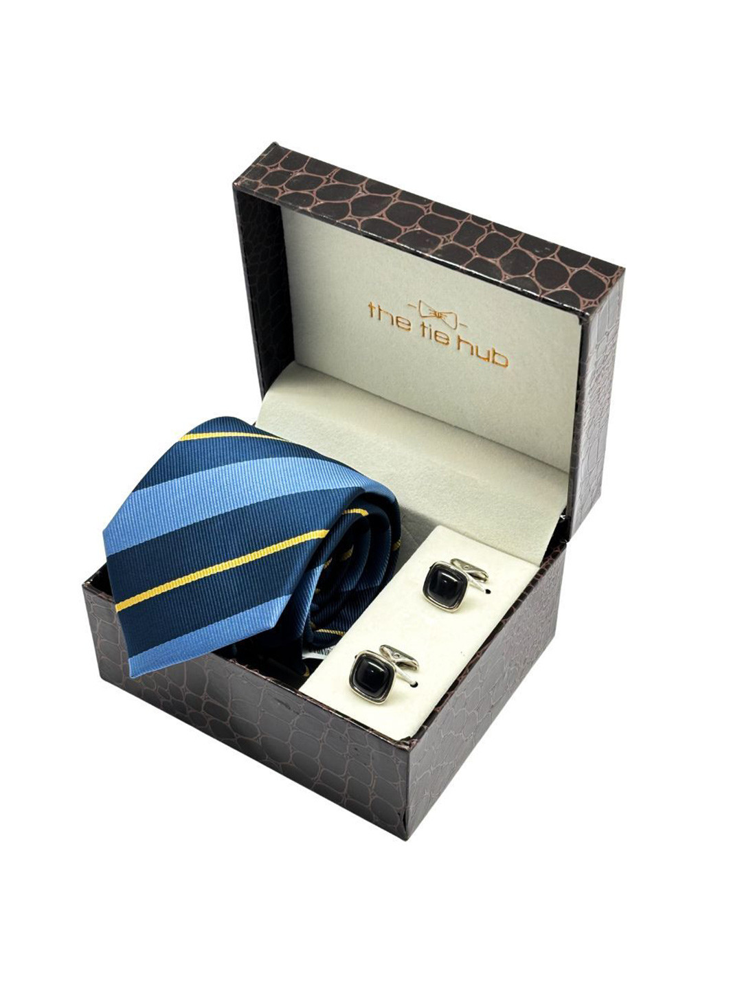 The Tie Hub Men Stripe Microfiber Necktie with Cufflinks Combo Set Comes with a box