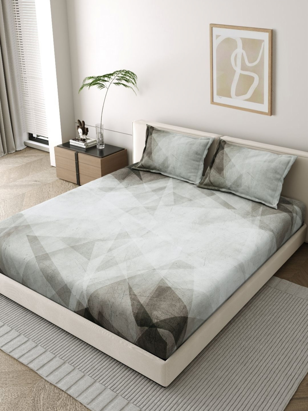 EverHOME Artisan Grey Abstract Pure Cotton 210 TC King Fine Bedsheet with 2 Pillow Covers-108 x 108 inches