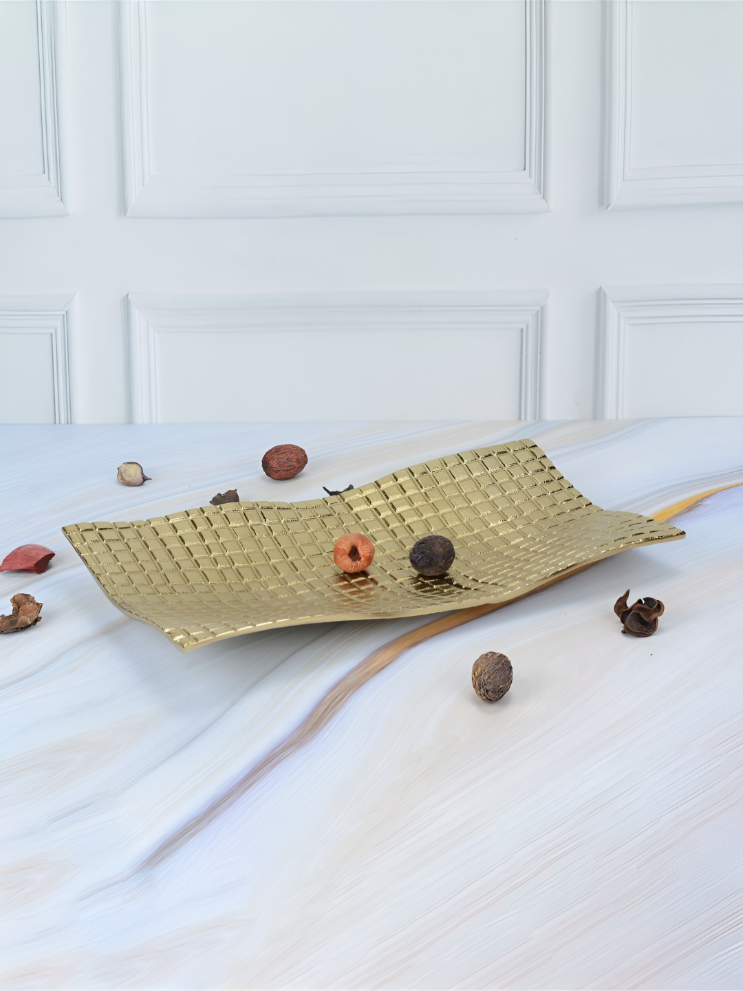 Maison Modern Gold-Toned Textured Aluminium OceanFlow Serving Tray