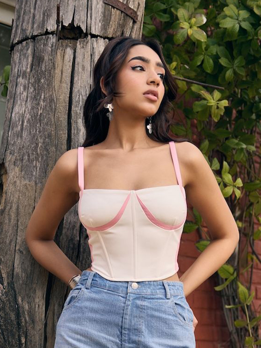 Lea Clothing Co. Rebecca White and Pink Colorblock Corset Top