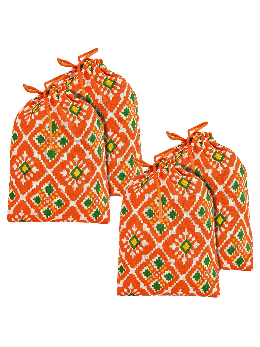 Kuber Industries Pack of 4 Patola Printed Potli Bag Drawstring Closure Potli