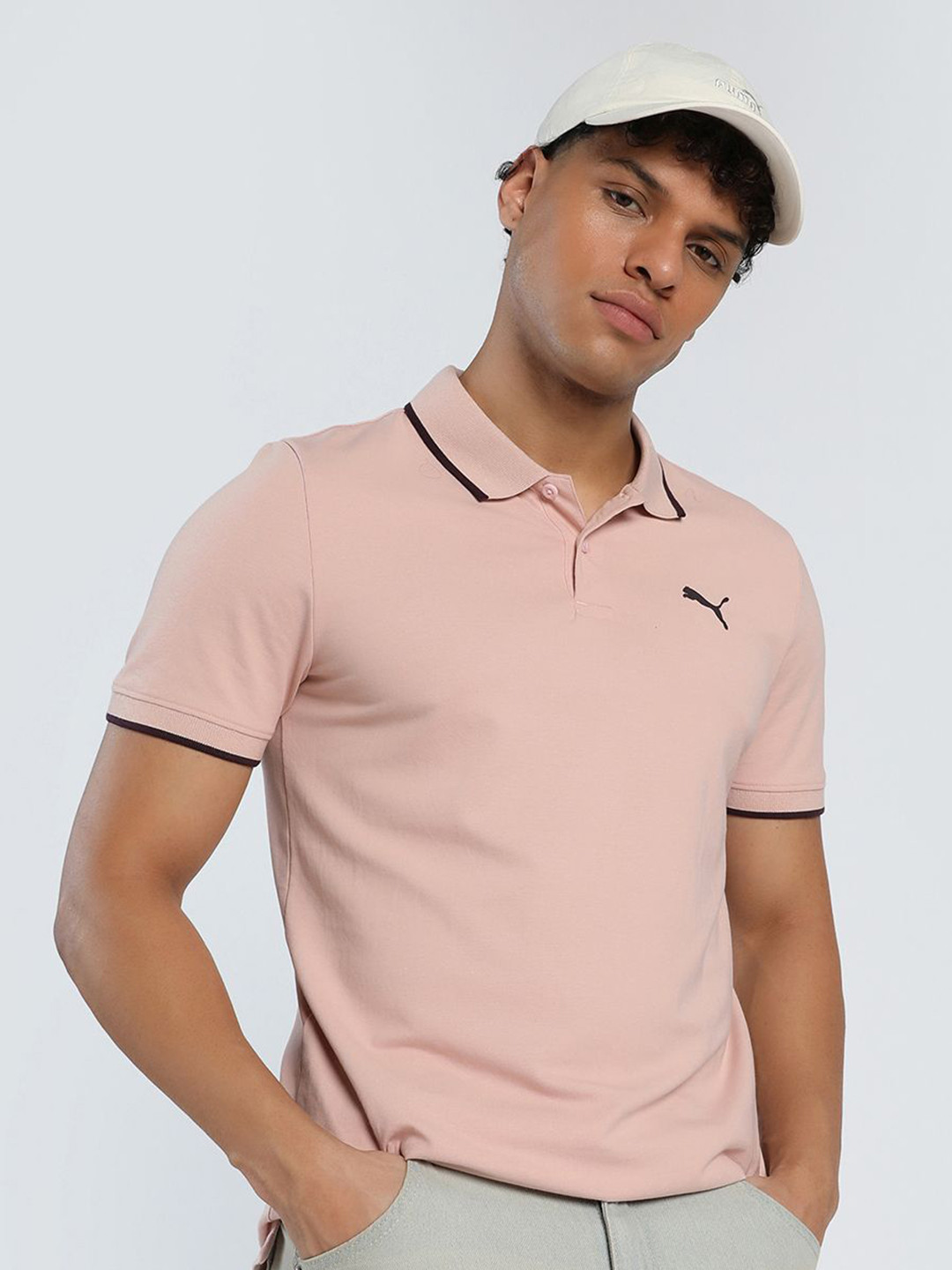 Puma Ess Collar Tipping Polo Brand Logo Printed Pure Cotton Slim Fit Short Sleeve T-Shirt