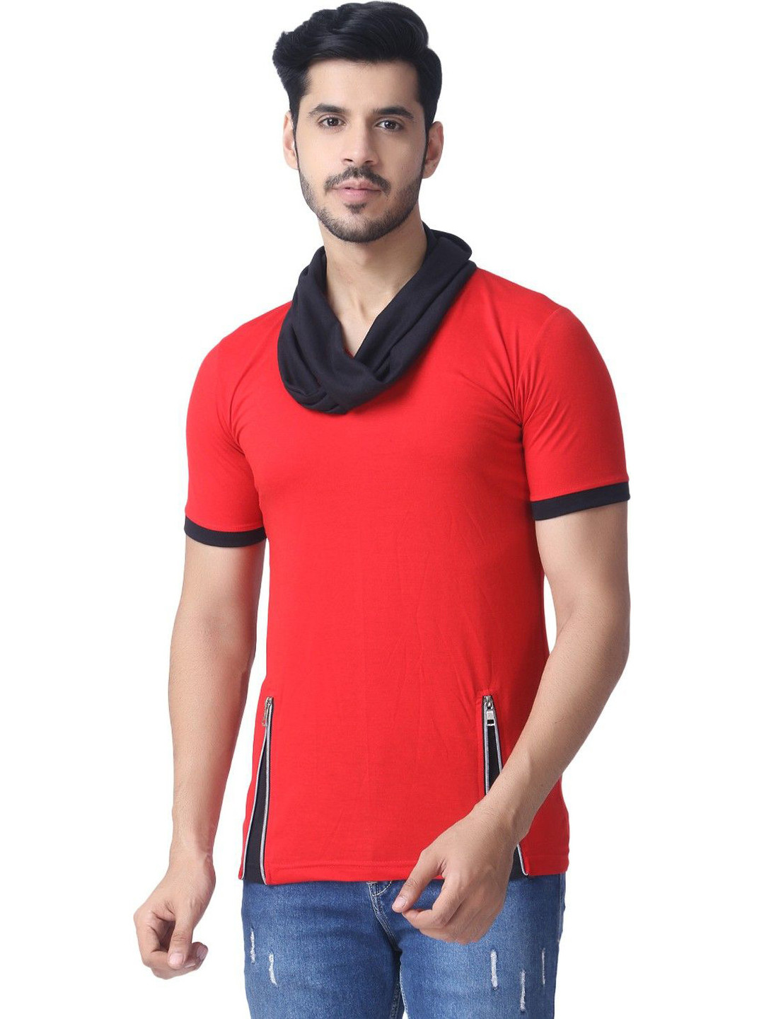 Black Collection Men Solid Cowl Neck Cotton Slim Fit T-shirt