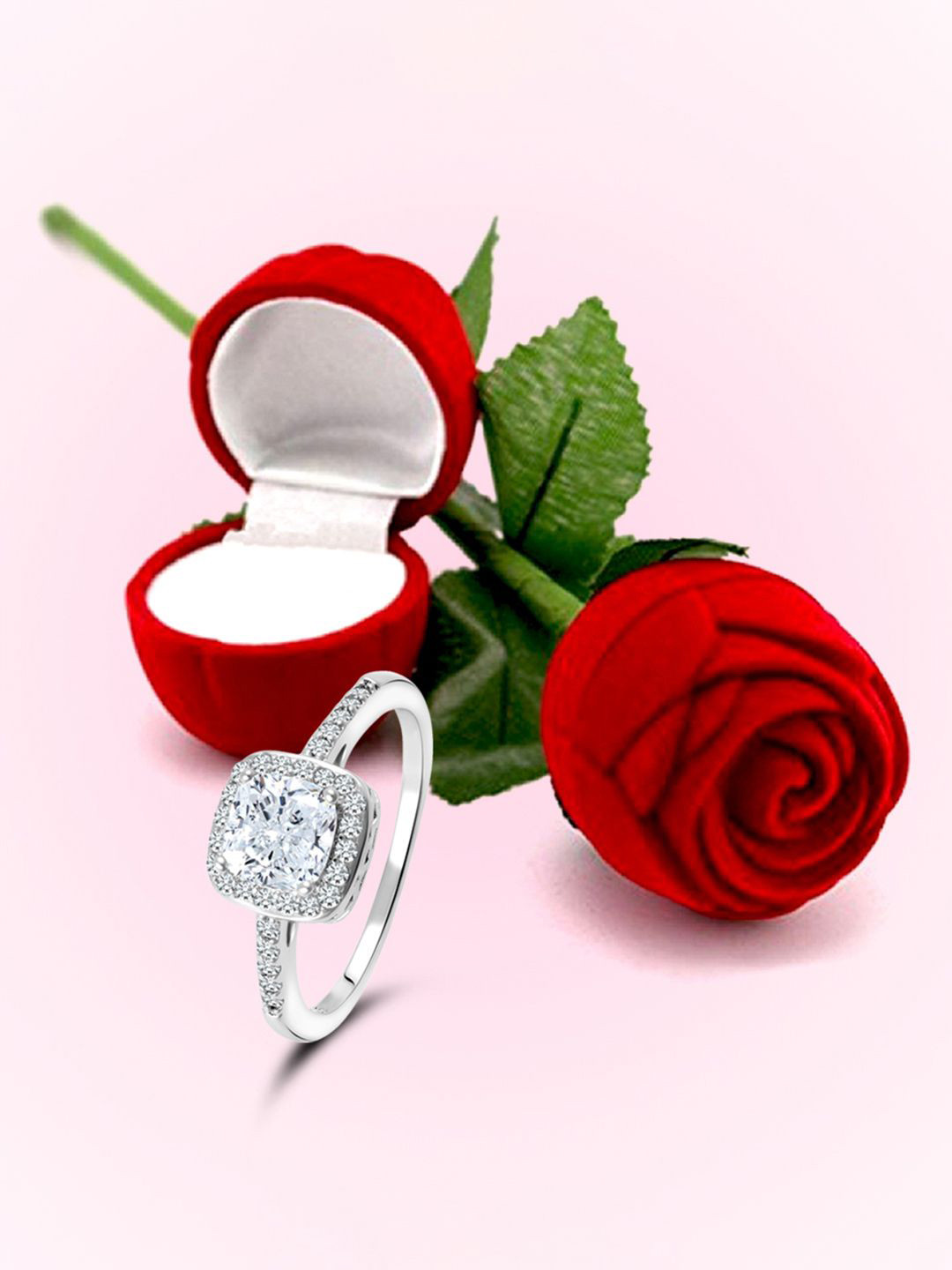 Peora 925 Sterling Silver-Plated Cubic Zirconia Studded Finger Ring