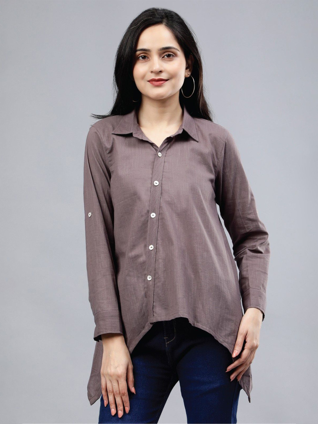 EARTHY TWEENS Women Opaque Stylized Placket Collar Cotton Casual Shirt