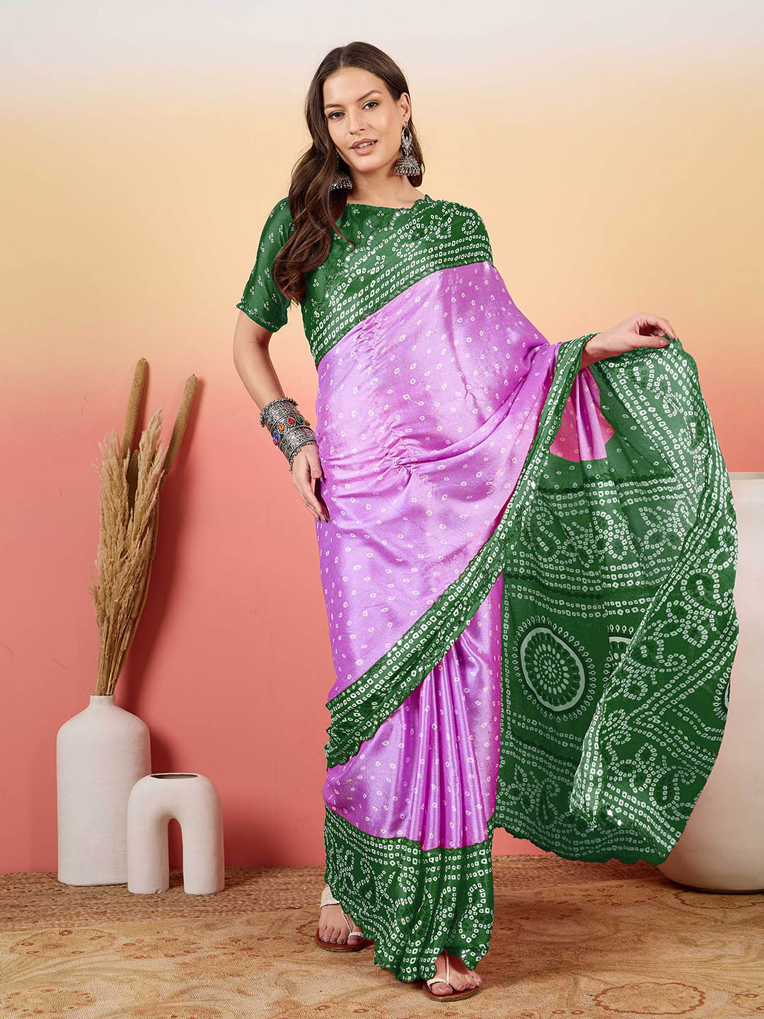 Sangria Bandhani Printed Saree With Blouse