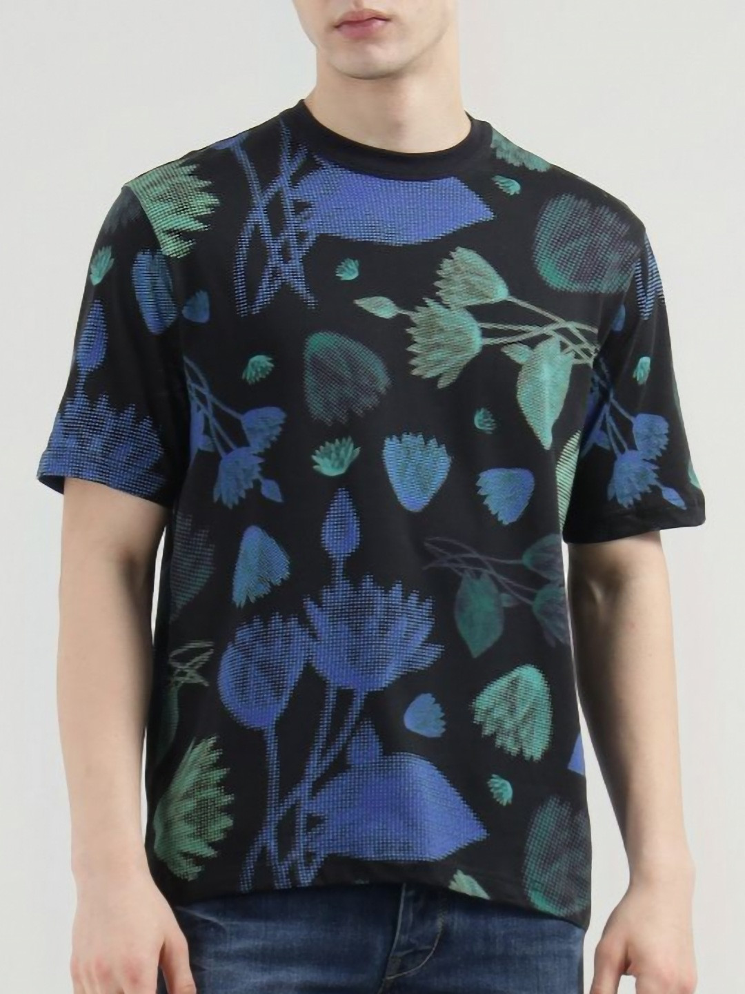 PS By Paul Smith Men Floral Printed Round Neck Cotton T-shirt