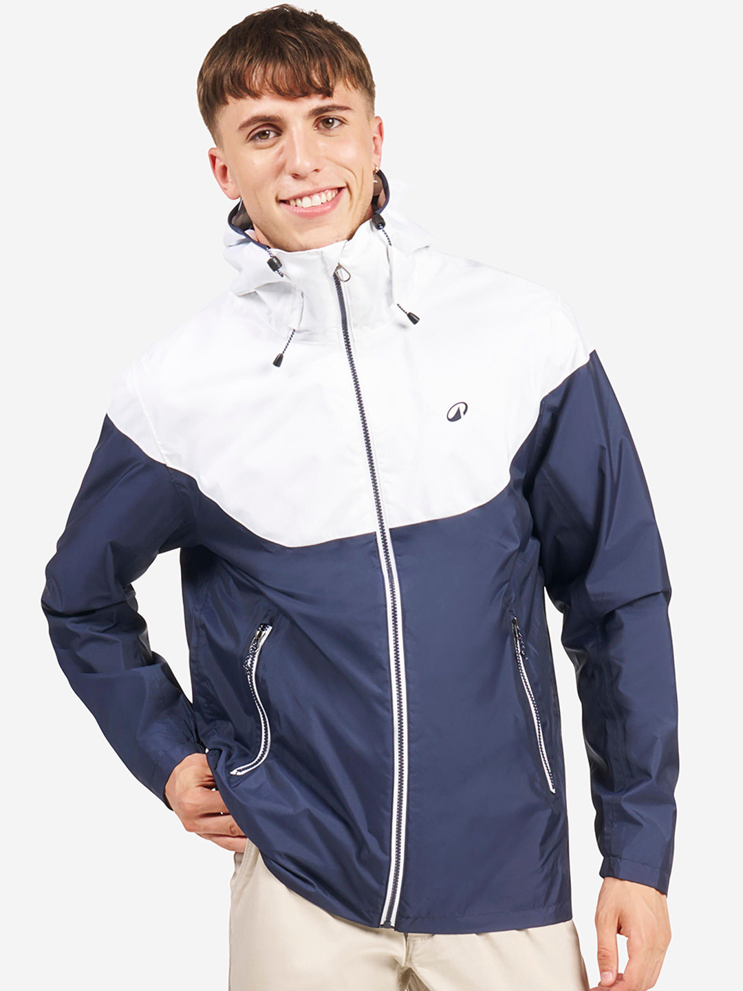Decathlon TRIBORD Men Blue & White Full-zip Hooded Waterproof Sailing Jacket