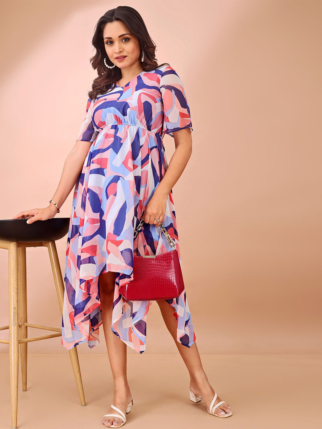 Fashfun Women's Printed Bell Sleeve Fit & Flare Dress