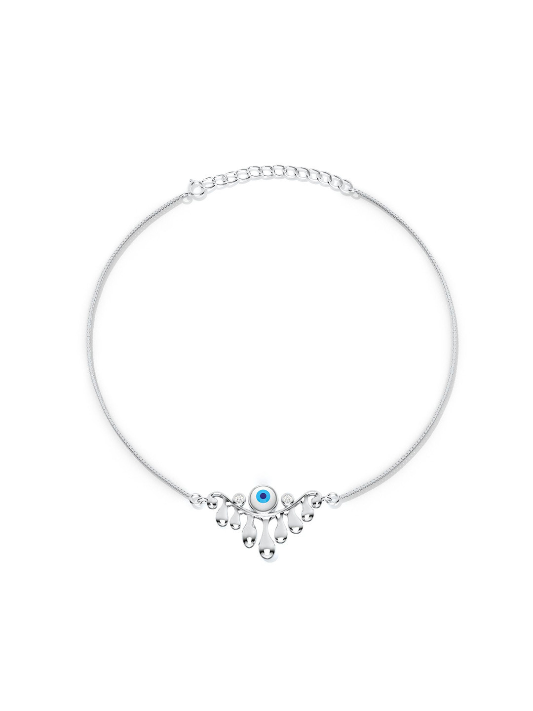 Kicky And Perky Sterling Silver Rhodium-Plated Evil Eye Shaped Anklet