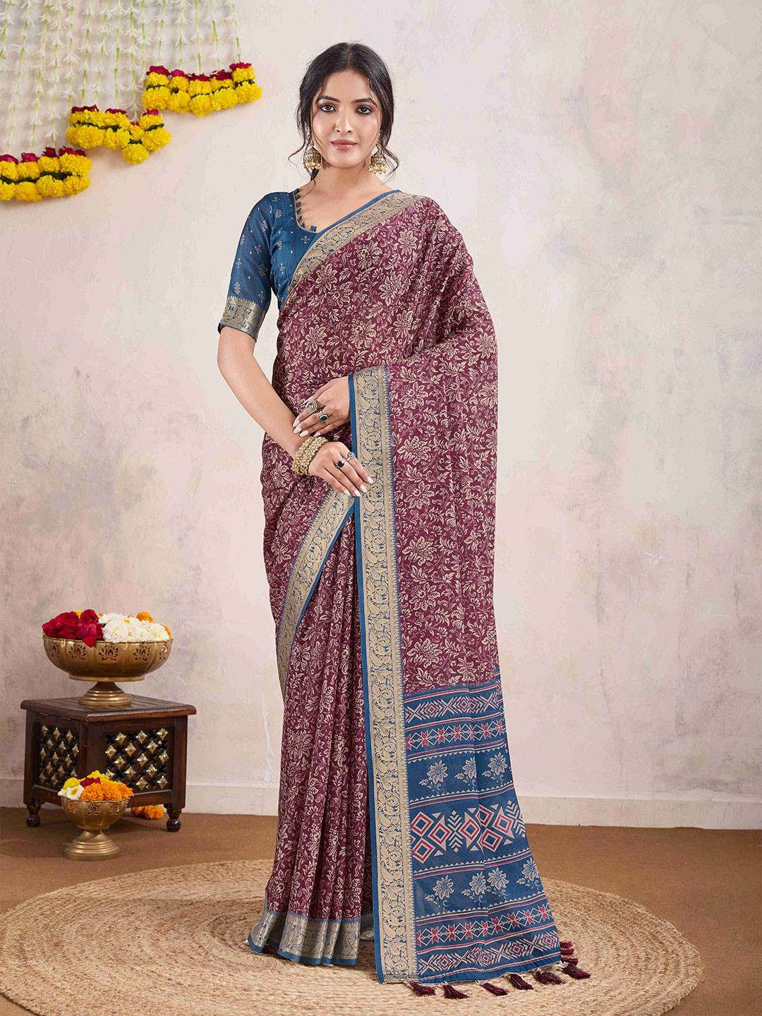 Mitera Dabu Zari Pure Crepe Dabu Saree