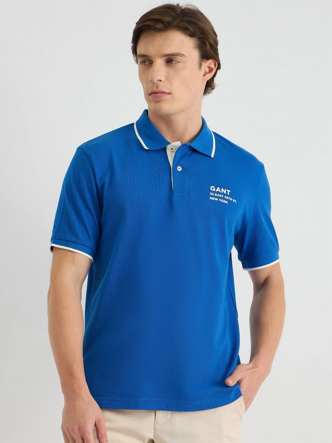 GANT Men Typography Printed Polo Collar Cotton T-shirt