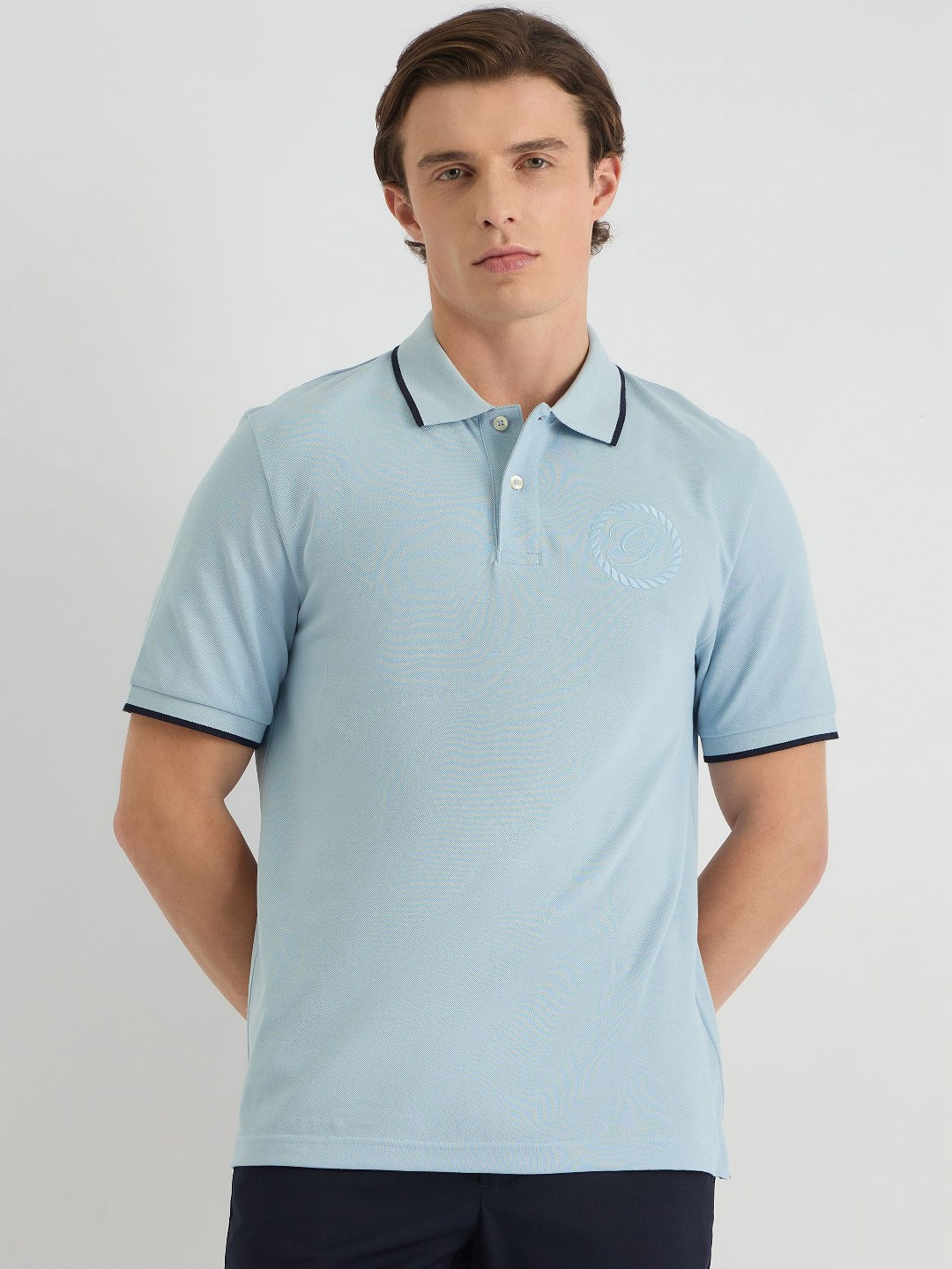 GANT Men Solid Tonal Crest Embroidered Polo Cotton T-shirt