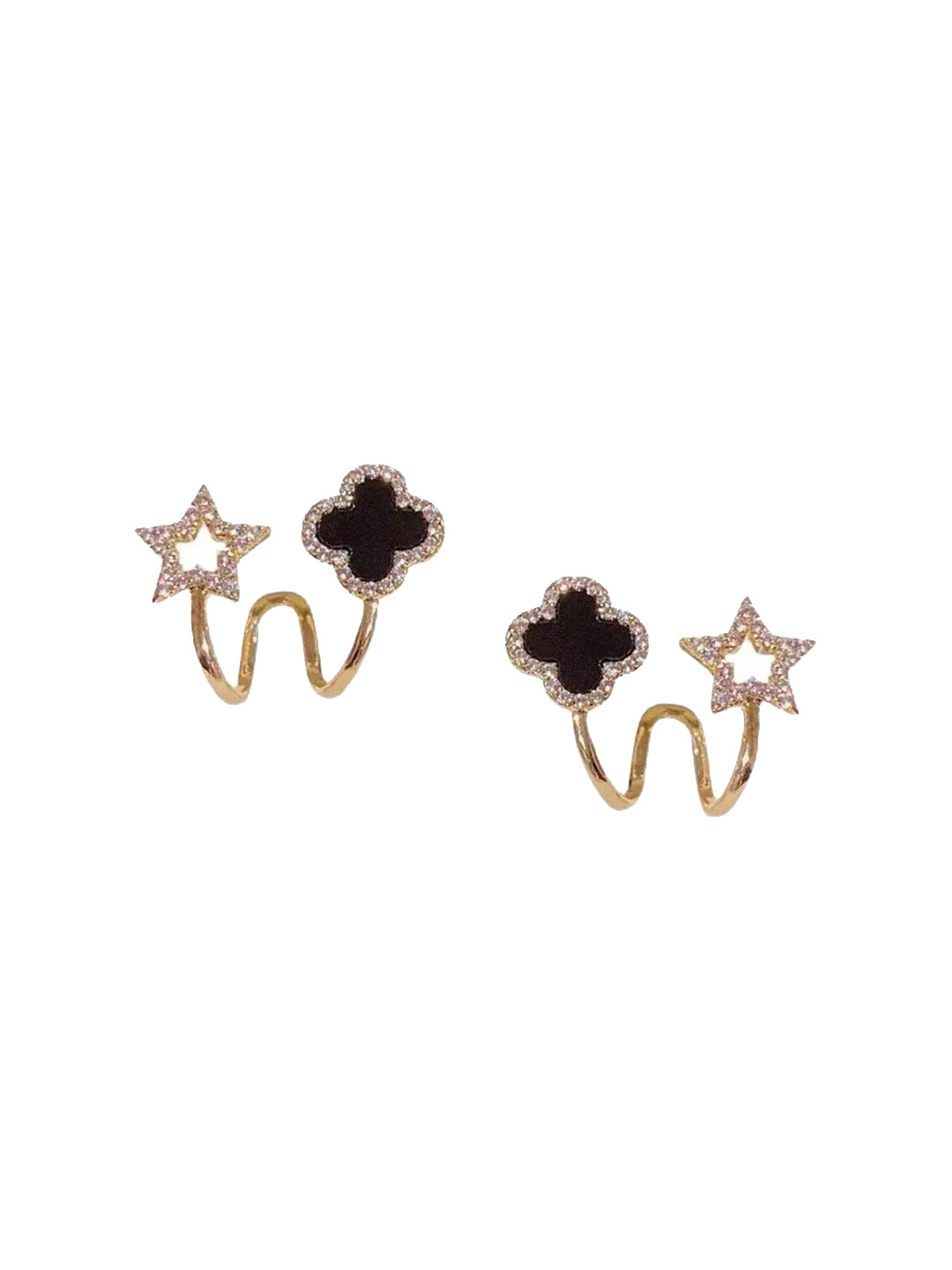 Celestique Korean Star Four Leaf Clover Cubic Zirconia Studded Contemporary Studs