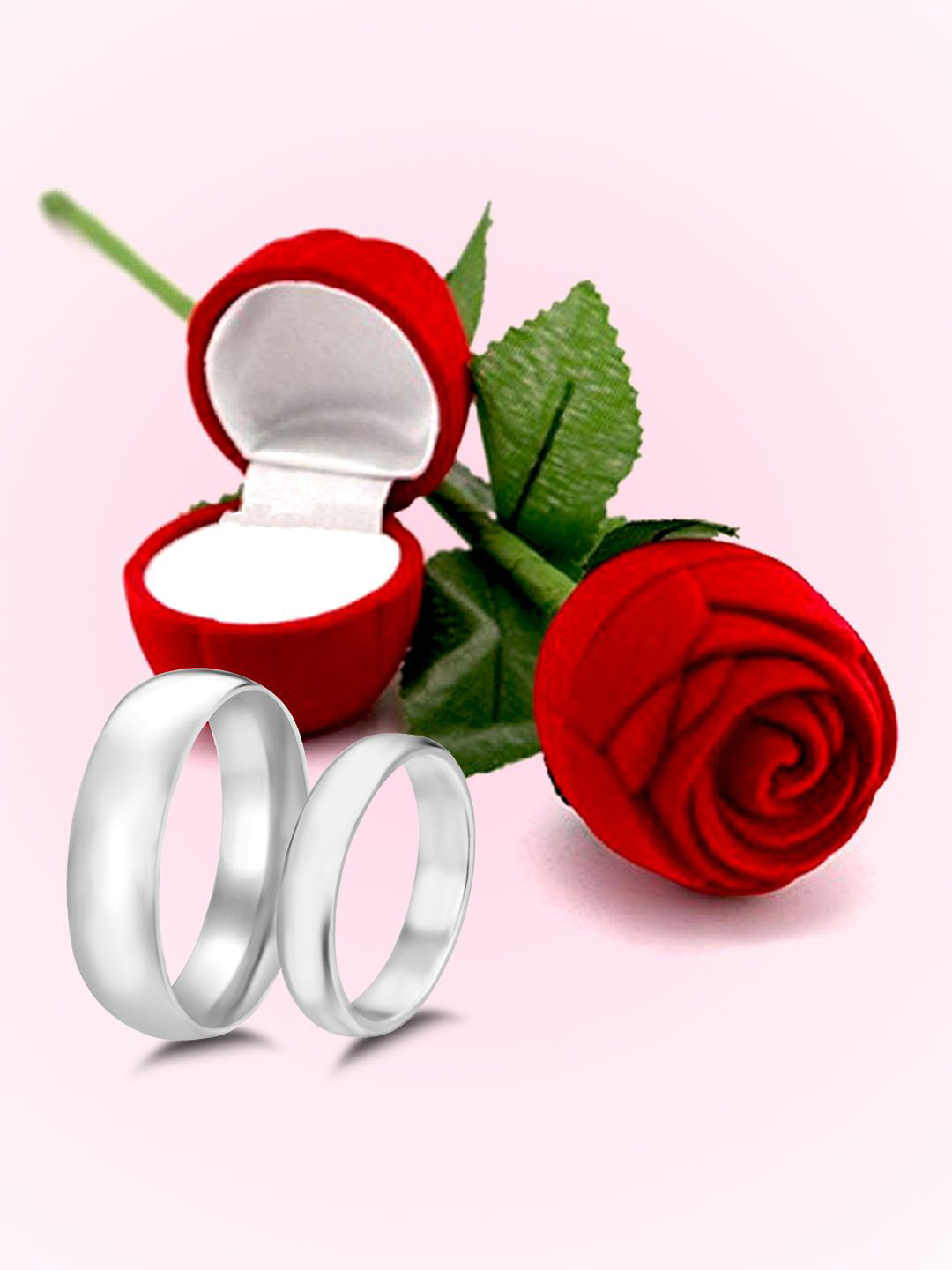 Peora Set Of 2 Stainless Steel Silver-Plated Couple Band Finger Ring With Gift Box