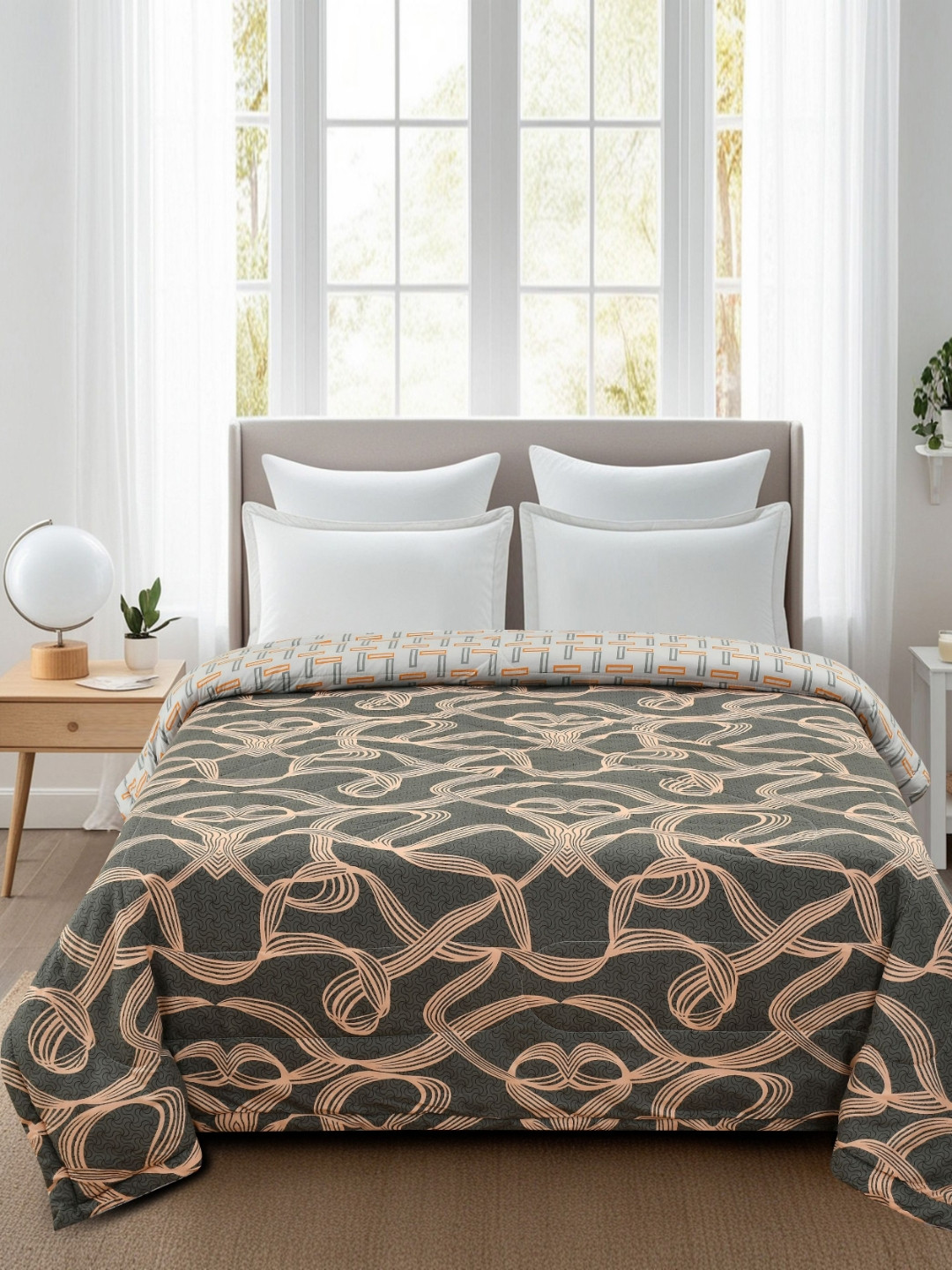 THE little BIG STORE Grey Abstract Printed Cotton 500 GSM AC Room Double Bed Comforter
