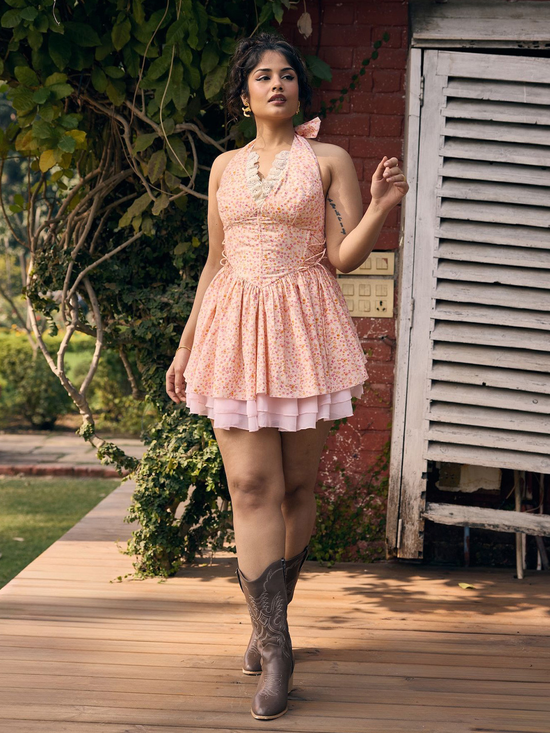 Lea Clothing Co. Women Renesmee Light Pink Printed Floral Mini Dress