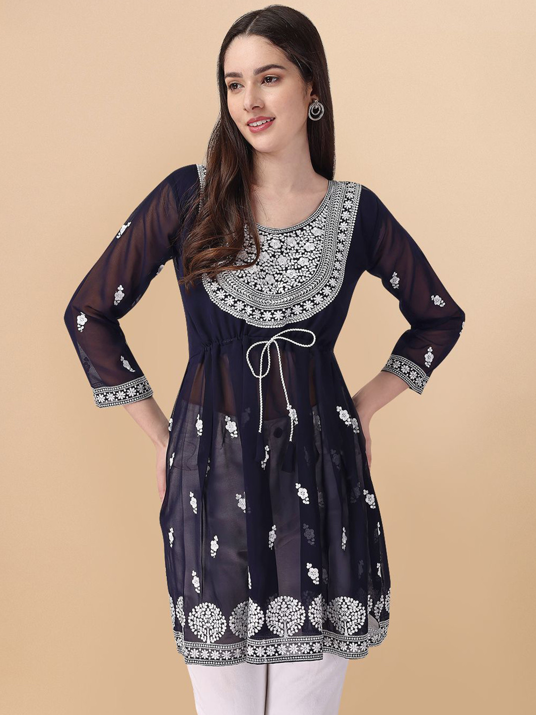 Moda Rapido Embroidered Chikankari PolyesterChikankari Short Kurti