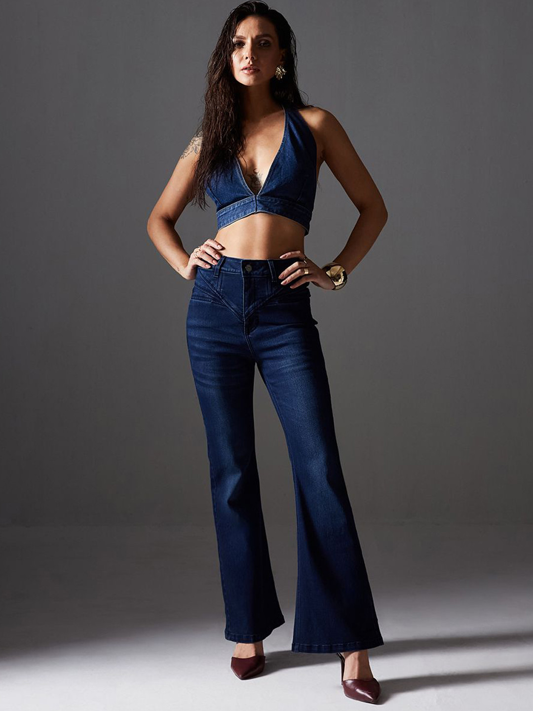 Miss Chase Women Bootcut High-Rise Low Light Fade Stretchable Jeans