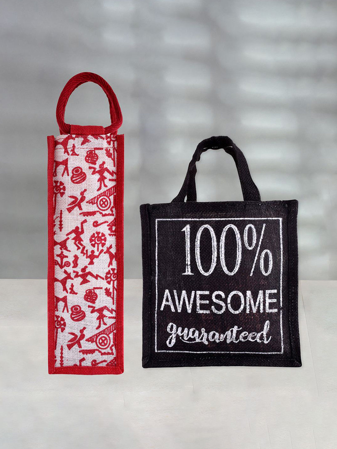 Kuber Industries Set of 2 Printed Carry Lunch & Bottle Bag Combo Set