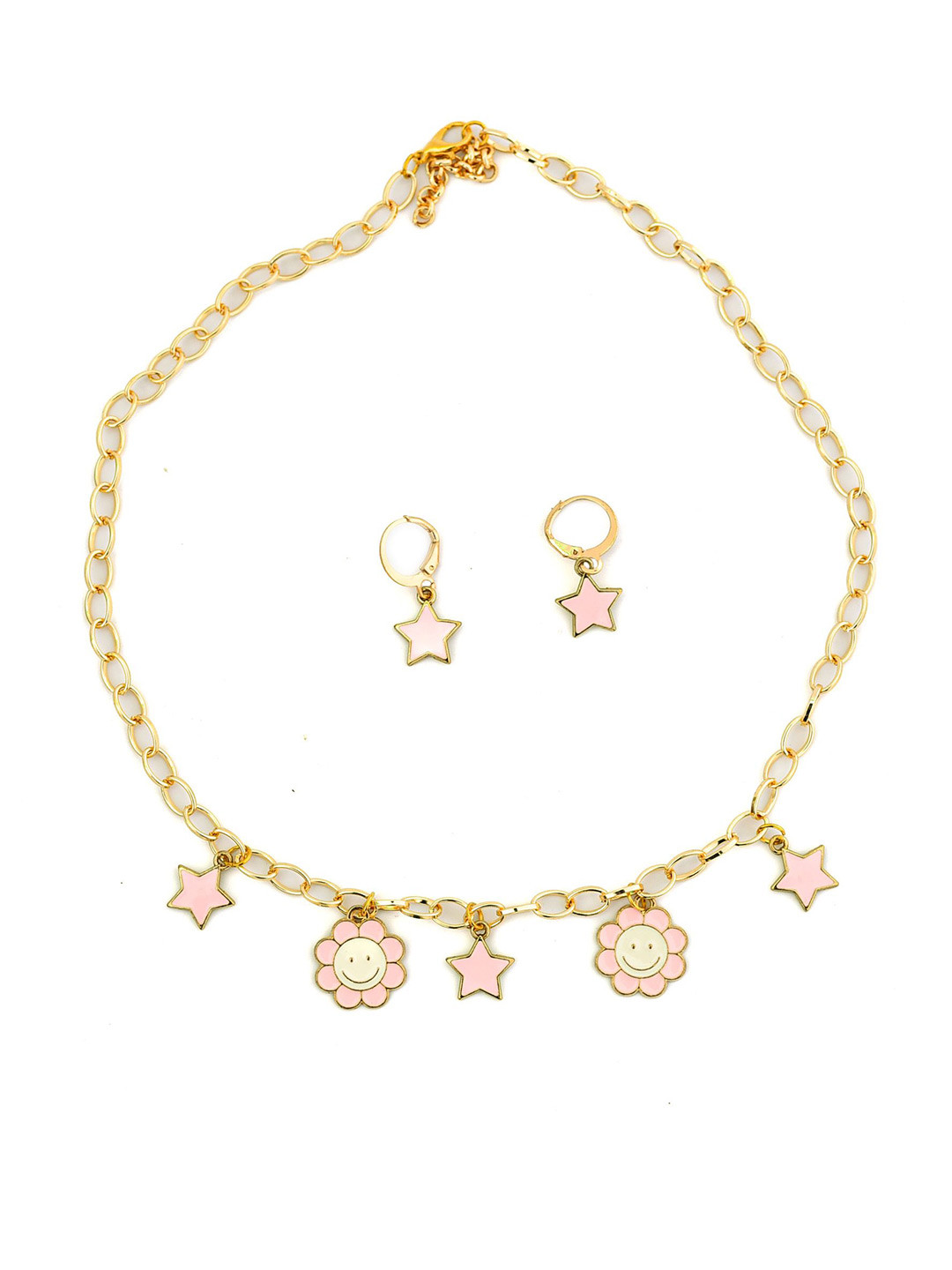 Daizy Smiley And Star Embellished Necklace Bracelet Set